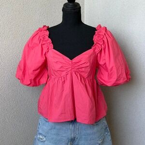 Boutique Hot Pink puff Sleeve Baby Doll top Size M
